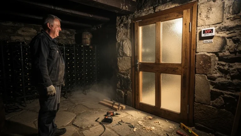 Intérieur d'une cave avec un sas d'entrée stabilisant la température de 2 degrés après travail ardu
