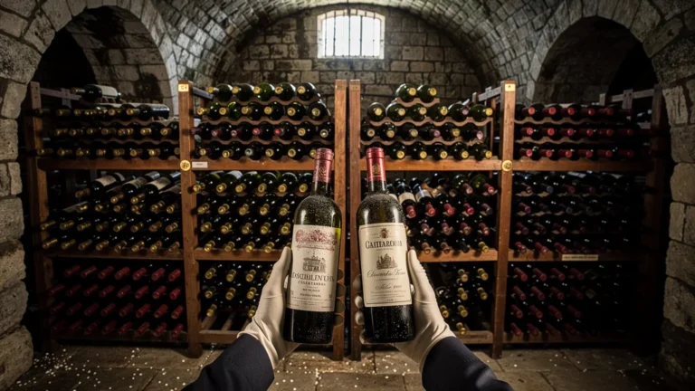 Comparaison du rangement par château et par millésime dans une cave à vin avec 120 bouteilles