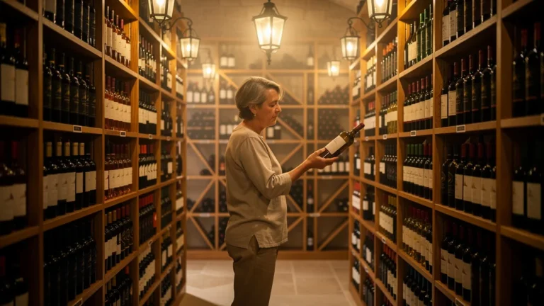 Intérieur d’une cave à vin bien rangée révélant le plaisir unique de redécouvrir ses bouteilles soigneusement organisées