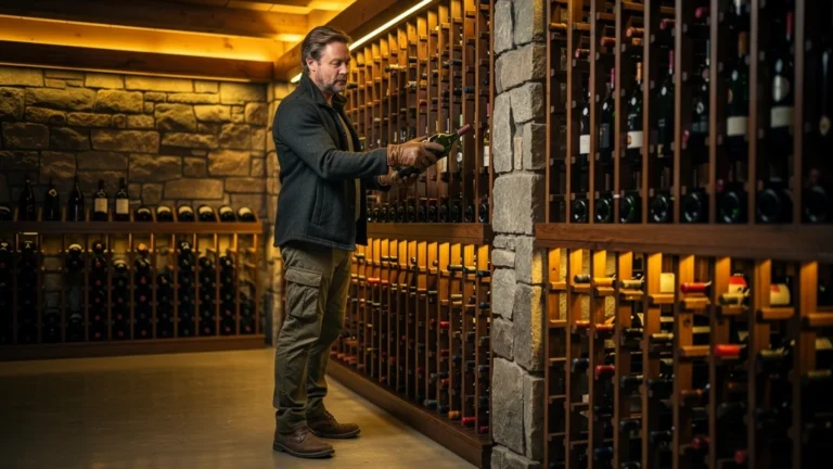 Organisation évoluée des bouteilles après casse de trois cols dans une cave à vin sophistiquée