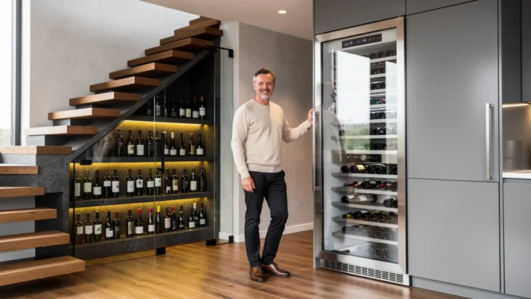 Comparatif cave sous escalier et cave à vin encastrable cuisine dans un intérieur moderne