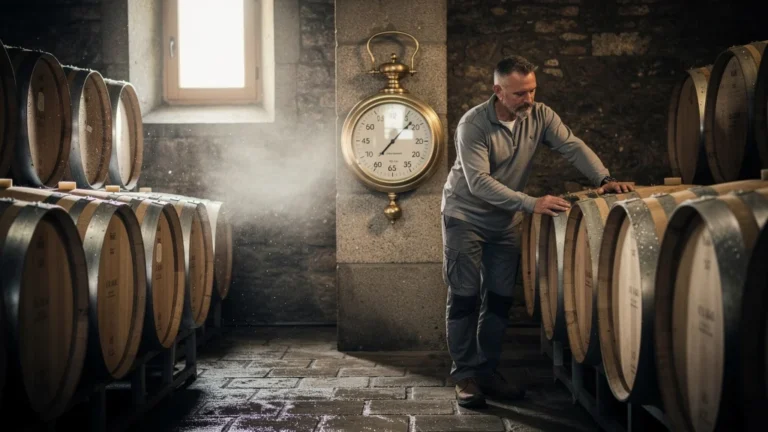Cave amateur soigneusement régulée sous 65% d'humidité pour préserver le vin et éviter les excès