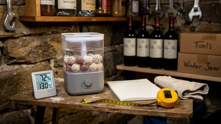 Test d'un humidificateur passif à billes céramique dans une cave à 13 °C pendant 4 mois