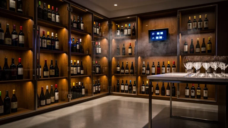 Intérieur luxueux et moderne d'une cave à vin domestique design par Léon Grosse